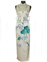 Ivory silk painted cheongsam dress