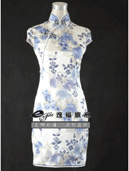 White with blue floral silk dress SCS105