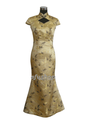 Golden bamboo silk brocade gown SCT50