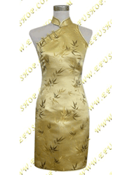 Golden bamboo silk cheongsam dress SCT158