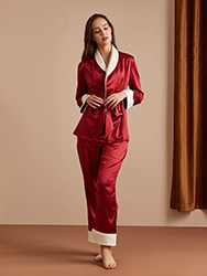 wine red women's sleepwear top with pants