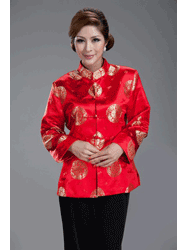 Red with black circles silk brocade Chinese Clothes CCJ115