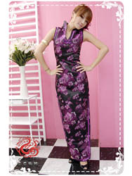 Black peony brocade sleeves qipao SMS80