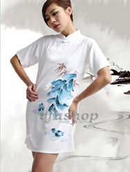 Natural white cotton with painted cheongsam dress SQH45