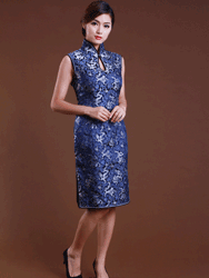 Blue and indigo dragon patterncheongsam dress 