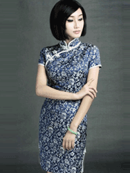 Navy blue brocade cheongsam dress.SCT249