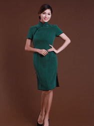 Green watered gauze silk cheongsam dress scs62