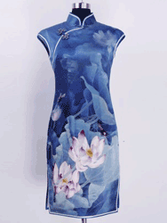 Blue pure Silk Qipao SCS40