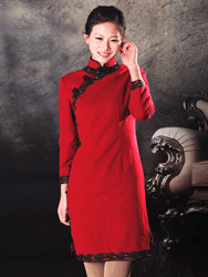 Red woolen short cheongsam