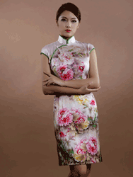 Peony blossom silk doupion cheongsam dress scs55
