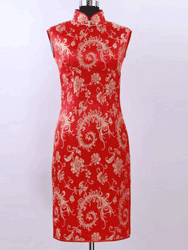 Red with golden phoenix tail brocade drag qipao SCT237