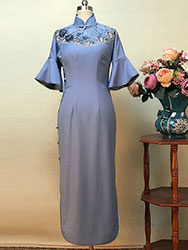 Cornflower-blue cheongsam dress  with wide lace piping
