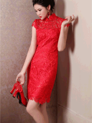 Red lace capped cheongsam dress SCL14