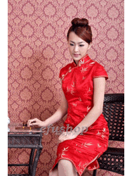 Red with golden bamboo cheongsam SCT203