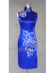 Sapphire blue embroidery cheongsam