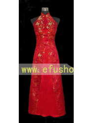 Red dragon silk brocade halter cheongsam dress SCT159