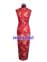 Red mum&peony silk dress SCT156