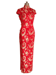 Red with golden phoenix tail cheongsam dress SCT22