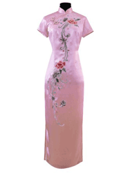 Pink silk with embroidery cheongsam dress SQE138