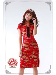 Red peony brocade cheongsam dress SMS09