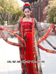 Traditional Chinese bright red hanfu dress.OHF46