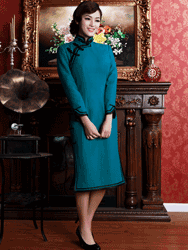 Peacock blue improve cheongsam