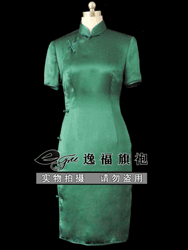 Dark green silk short sleeves cheongsam dress SCS106
