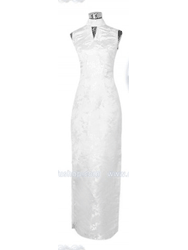 White plum silk brocade sleeveless cheongsam SCT150