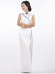 White plum silk brocade sleeveless cheongsam dress  SCT248