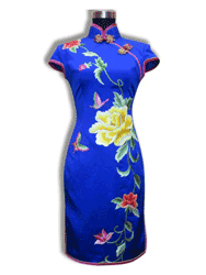 Royal blue silk brocade with embroidery cheongsam dress SQE166