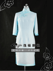 Light blue silk 3/4 sleeves cheongsam dress SCS107