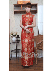 Red rich flower sleeveless cheongsam dress SCT213