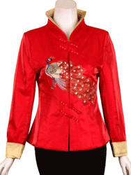 Red silk brocade with peacock embroidery Chinese Clothes CCJ123