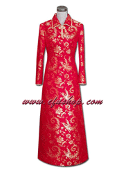 Red with golden phoenix tail silk brocade cheongsam dress SCT72