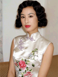 Ivory silk brocade with embroidery cheongsam dress
