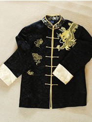 Men's black jacket with golden dragon and clouds embroidery 