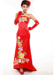Red brocade with peony gown WDH51