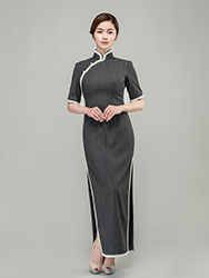 pearls trim long cheongsam dress