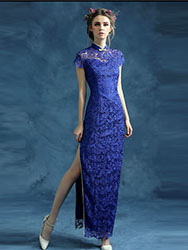 Blue lace cheongsam qipao dress