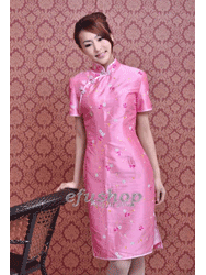 Pink doupion silk with embroidery cheongsam dress scs80