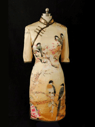 Golden birds silk cheongsam dress sps02