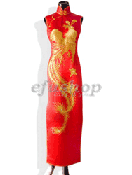 Red silk sleeveless embroidery cheongsam dress SQE126