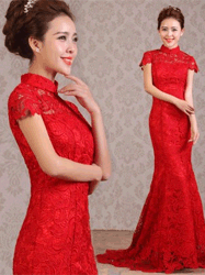 Red lace mermaid cheongsam dress SCL13