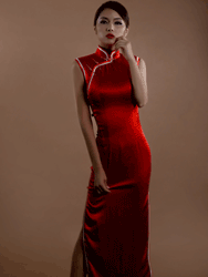 red satin long cheongsam