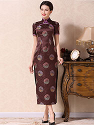 Brown cheongsam dress with dragons circle 