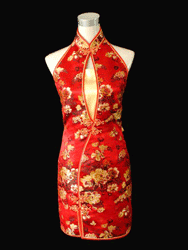 Red peony silk improved cheongsam dress sct208