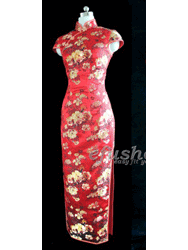 Red peony silk brocade cheongsam dress sct195