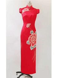 Red silk brocade with peony embroidery cheongsam SQE134