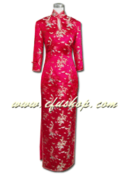 Red with dragon&phoenix silk dress SCT83