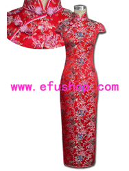 Red floral silk brocade cheongsam dress SCT163